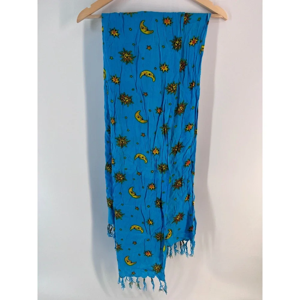 Heart of the Jungle Blue Celestial Scarf Sun Moon Star 90's Nostalgic Retro Wrap